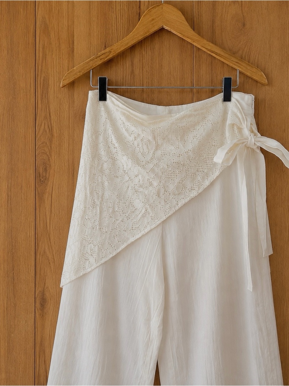 Zara Blogger Favourite White Wide Leg Pants with Lace Scarf Belt - Picture 3 of 12